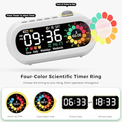 Mooking 3 in 1 Digital Alarm Clock for Bedroom with Visual Timer for Kids - color: White