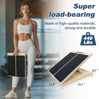 Adjustable Foot Incline Wooden Slant Board for Calf Stretching,440lb Capacity, Balance Velour Stretcher Ankle Stretch Knee Leg Boards Squats Wedge Exercise Pilates Fitness Portable Equipment (Black4)