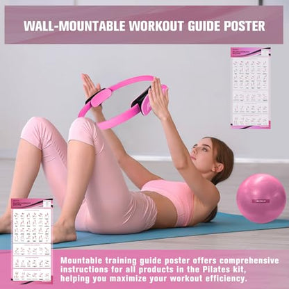 RitFit Pilates Ring 14 Inch Magic Fitness Circle for Inner Thigh Toning | Bonus Workout Guide & Storage Bag Included, Lightweight & Portable, Pilates Yoga Full Body Toning - style: Pink Kit