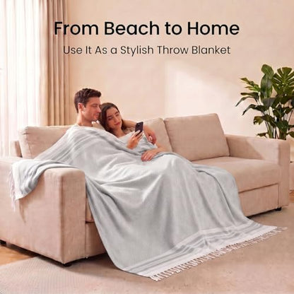 Yongoes Turkish Beach Towel Blanket Oversized 82x88 Light Grey Boho - color: Grey Light, size: Extra Large 82"x88"（208x224cm）