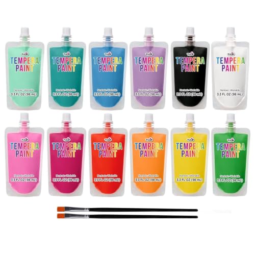 TULIP Washable Tempera Paint Pouches 12-Pack, Art & Craft Supplies, Non-Toxic, Quick Dry Paint, Easy Squeeze for Kids, 12 Rainbow Colors, 6+