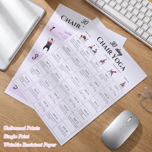 Amaxiu 6 Pack Chair Yoga Chart for Seniors Or Beginners - 30-Day Gentle Seated Workout & Tai Chi Posters for Stiffness, Joint Pain Relief - 11.2x8.26in Laminated Exercise Guides