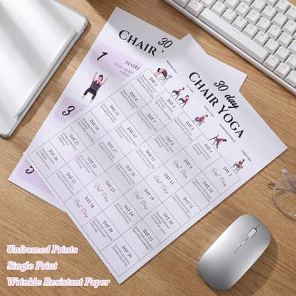 Amaxiu 6 Pack Chair Yoga Chart for Seniors Or Beginners - 30-Day Gentle Seated Workout & Tai Chi Posters for Stiffness, Joint Pain Relief - 11.2x8.26in Laminated Exercise Guides
