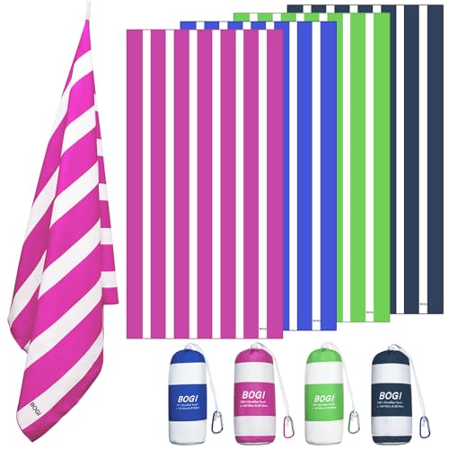 BOGI Microfiber Beach Towel Set for Travel Bath Beach Swim Gym Yoga（L 63''x31.5''） - color: Hpink Stripe, size: L:63"x31.5" with 16"x16"