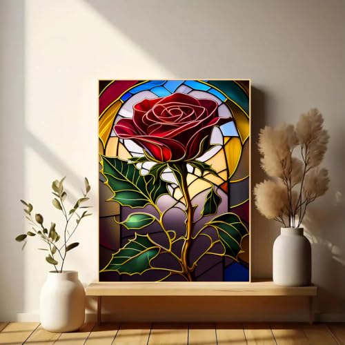 igoodom Rose Diamond Art Kits for Adults, Stained Glass Style Wall Decor | Diamond Painting Kit - Sparkling Full Drill Design Perfect for Home Decor, Holiday Gifting, And Relaxing Crafting 12x16inch - color: MZ2985, size: 11.8x15.7in(30x40cm)