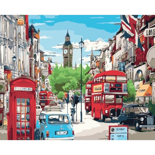 QUITEDEW Paint by Number for Adults,Elizabeth Tower Paint by Numbers Kits,City Street Scenery Paint by Number Suitable for Home Wall Decoration 16x20 Inch - color: A1-b Street