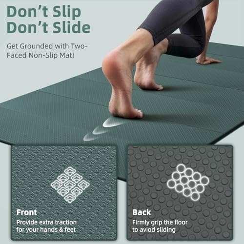 Foldable Yoga Mat 74"x47.2"x 0.4" – Large Yoga Mat - color: Deep green+Gray