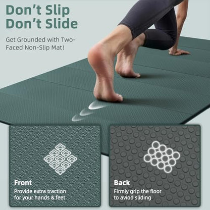 Foldable Yoga Mat 74"x47.2"x 0.4" – Large Yoga Mat - color: Deep green+Gray