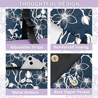Yoga Bag for Women, Large Canvas Yoga Mat Tote Bag with Yoga Mat Carrier | Large Mat Pocket Fitness Tote for Pilates, Gym, Travel, Office & Beach - color: Blue Flowers