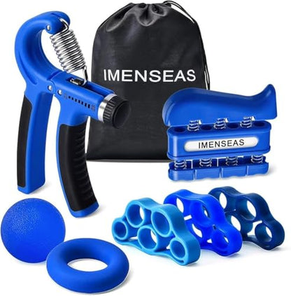 Grip Strength Trainer 7 Pack Adjustable Hand Gripper, Finger Stretcher Resistance Extensor Bands, Finger Exerciser, Grip Strength Ring & Stress Ball, Hand Grip Strengthener - color: Navy