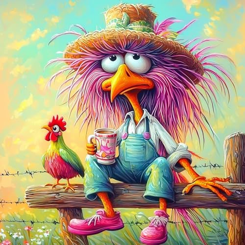 Bowetile Chicken Diamond Art Kits for Adults Beginners, Funny Animals 5D Diamond Painting Kits, DIY Full Round Drill Diamond Dots Paintings Picture Gem Art Craft for Home Wall Decor 12x12 Inch - color: Chicken