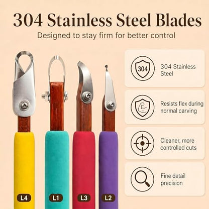 GtohHavea 4-Piece Pottery Carving Tools Set, Clay Carving Tools | Create Smooth & Precise Lines for Sgraffito, Mishima & Ceramic Trimming,Durable Cutting Heads