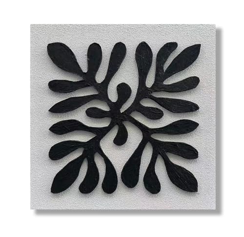 Art Hand-Drawn Black Thick-Textured Abstract Art Oil Painting. Modern Minimalist Art Style. Decorative Art for Home or Office Walls. 24x24 inches. - color: Yi156