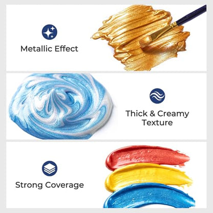 Nicpro 14 Colors Metallic Acrylic Paint Set,16.9oz Large Acrylic Paint Bulk | Pearlescent Non Toxic Non Fading Craft Paint for Wood, Clay, Metal, Canvas, Furniture, Handcraft, Model, Art Supplies - color: 14 Metallic Colors