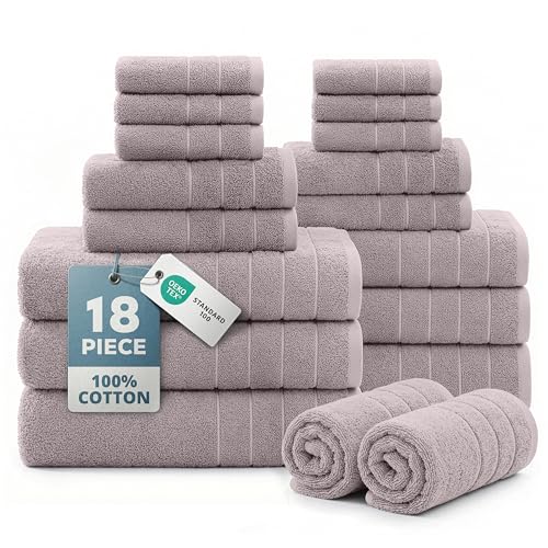 Casa Platino Bathroom Towel Set 18 Piece Soft Absorbent - Platinum | Hotel Towels - Coordinated Colors, Dobby Border Accent, OEKO-TEX Certified, Ring-Spun Durability, Ring-Spun Cotton - color: 08: Platinum, size: 18 Piece Towel Set