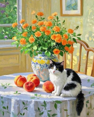 ZRIZQ Paint by Numbers Kit for Adults Beginner,Flowers and Cat,16x20 | Full set with wooden brushes,rolled canvas,rich paints.Calming activity.Beginner friendly.Just open and paint. - color: 16"X20"Rolled Canvas-Flowers 8