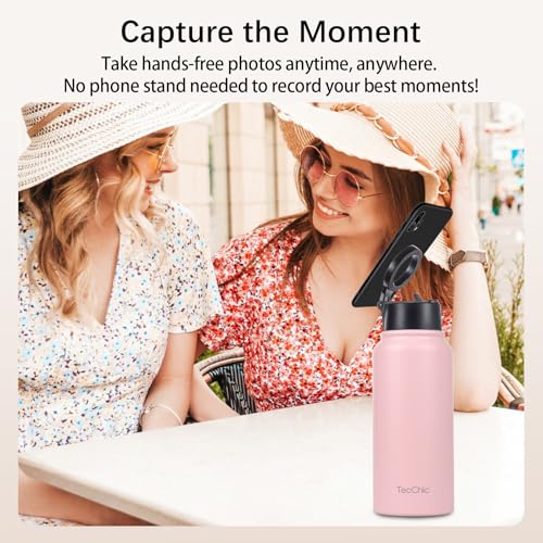 Insulated Water Bottle with Magnetic Phone Holder Compatible with MagSafe and iPhone,Double-Sided Magnet,Hot 12H Cold 24H,Stainless Steel Water Bottle Phone Mount for Sports Travel,32oz (Navy Blue) - color: Navy Blue