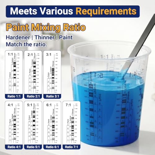30 Pack 37oz 1100ml Clear Plastic Paint Mixing Cups with 30 Stir Sticks - Disposable Graduated Measuring Cups for Paint, Resin & Epoxy with ML Scale & 3-Column Ratios (1:1-7:1) for DIY Crafts - size: 37oz / 1100ml
