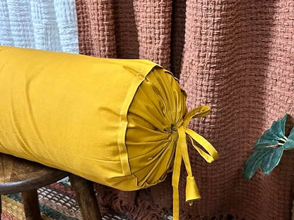 Saffron Round Bolster Removable Cover Cotton Mustard - color: Mustard, size: 6" x 16"