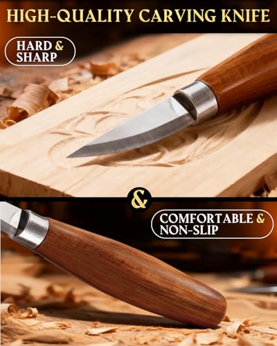 Wood Carving Kit Whittling Kit: Wood Carving Knife Tools with Leather Case | Woodworking Hobby Kit for Beginners Adult Kids, Relaxing Creative Projects, DIY Art Craft Gift for Men Teens - color: Brown(Lite Version)