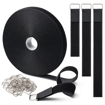 1" x16Ft Hook and Loop Straps with 25 Metal Buckles，Black - color: Black, size: 1"×16ft Metal Buckle