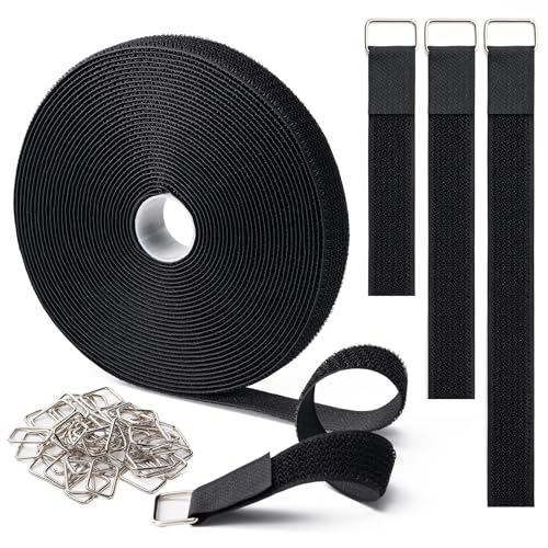 1" x16Ft Hook and Loop Straps with 25 Metal Buckles，Black - color: Black, size: 1"×16ft Metal Buckle