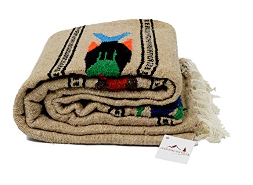 Open Road Goods Thick Mexican Yoga Blanket - Serape Fish Design - Handmade (Khaki) - color: Khaki