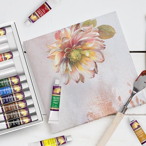 MyArtscape Oil Paint Set - 12 x 21ml Artist Oil Paint Tubes | Rich pigment oil paint set with smooth blending glossy finish and excellent coverage for canvas painting