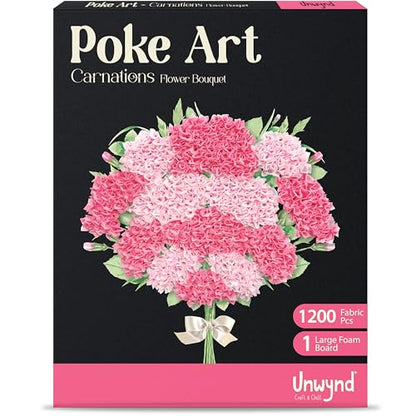 Unwynd Poke Art Carnations Flower Bouquet Kit for Adults, Women and Teens | Hobby activity, brain puzzles, adult, 12 illustration sheets, 12 pages of stickers, 12 colour pages Rubbing Plates & Supplies - style: Carnations