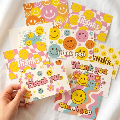 64 Pcs Thank You Cards, Postcards for Mailing Blank Note Greeting Cards, Employee Appreciation Cards, Smiley Face Postcards for Kids Adults Teachers Students, 4×6 In - color: thank you cards