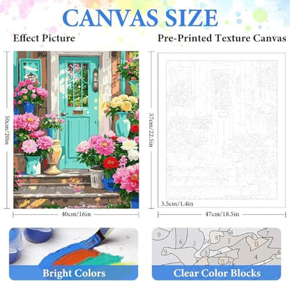 ZRIZQ Paint by Numbers Kit for Adults Beginner,Flowers Home,16x20 | Full set with wooden brushes,rolled canvas,rich paints.Calming activity.Beginner friendly.Just open and paint. - color: 16"X20"Rolled Canvas(Frameless)-Flowers 19