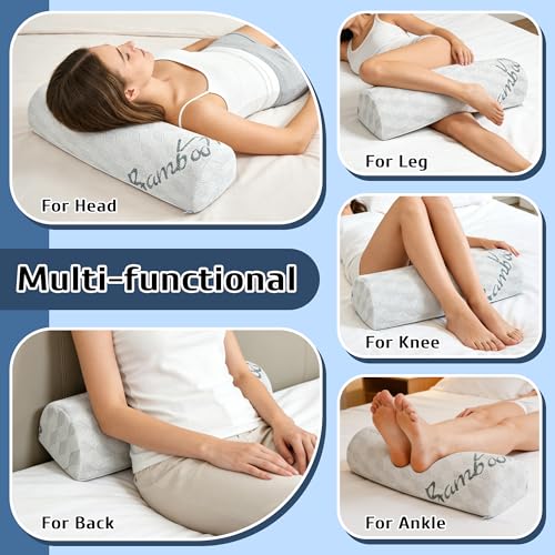 Semi Roll Pillow, Under Knee Pillow | Under Leg Bolster for Lower Back Support, Half Moon Bed Pillow for Leg, Knee,Back Sleeping, 7.8”x 20.4”x 4.8”