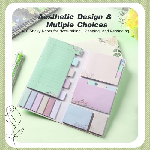 Sticky Notes Set Sticky Notes Tabs Divider Sticky Notes Planner Sticky Notes Sticky Note Dividers Tabs Book Notes Office Supplies Back to School Supplies - color: Flower(beige Background)