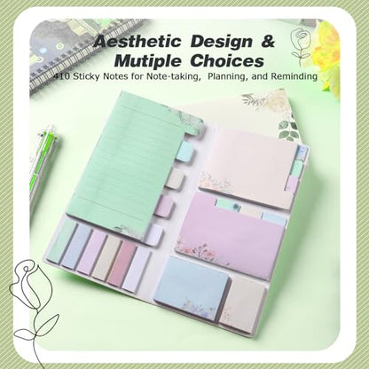 Sticky Notes Set Sticky Notes Tabs Divider Sticky Notes Planner Sticky Notes Sticky Note Dividers Tabs Book Notes Office Supplies Back to School Supplies - color: Flower(beige Background)