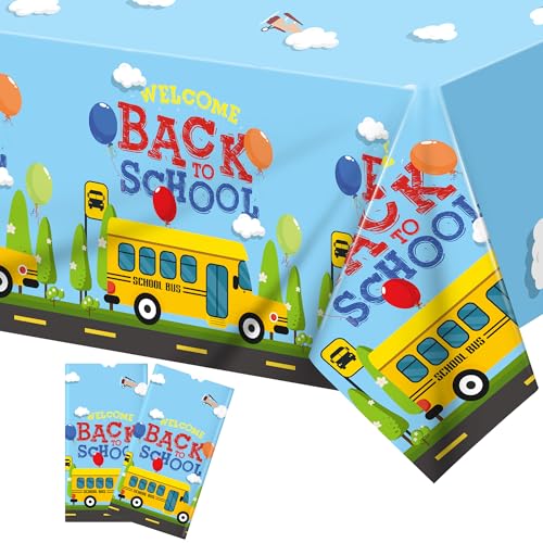 Kochorie 2 Pack Back to School Tablecloth Plastic Rectangle Table Cover 108 x 54 Inch Disposable School Party Tablecloth for Classroom First Day of School Décor Party Supplies - style: Back to School