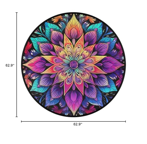 Colorful Mandala Round Area Rug 5Ft Ethnic Boho Flower Circle Floor Mat - color: Mandala, size: 5 ft