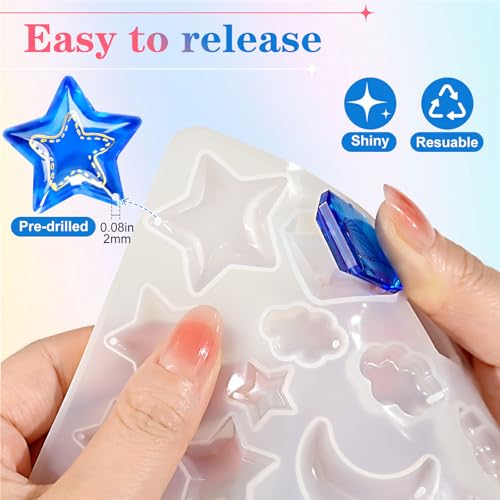 Resin Earring Molds, Set of 3 Earring Casting Molds Gem Style | Geometric Moon Star Clouds Shaped Earring Silicone Molds for Epoxy Resin Casting, Pendant Jewelry Keychain DIY Craft Gift - color: 3PCS Geometric Pendant Molds