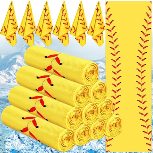 Lonfliness 18Pcs Baseball Cooling Towels 38x12 Inch Breathable Chilly Softball Baseball Microfiber Ice Towel Fast Drying Sport Team Gift for Player Coach Gym Workout Biking Running Yoga (Softball) - color: Yellow