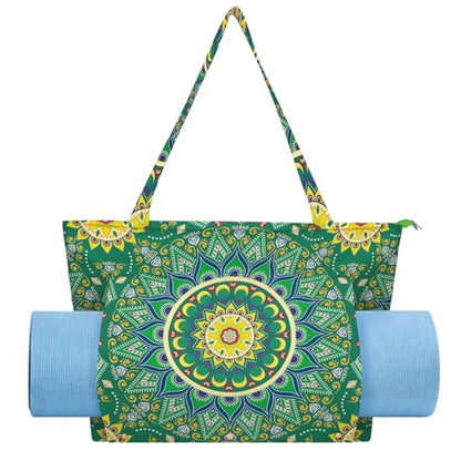 Mandala Yoga Mat Bag Large Yoga Bags and Carrier Fits All Your Stuff Yoga Tote Bags with Zipper Pocket Pilates Bag - color: Green