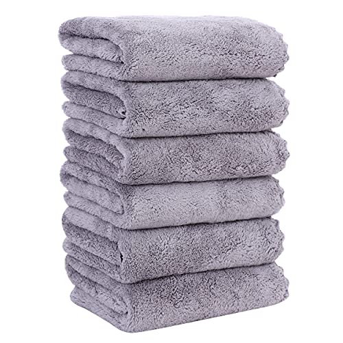 MOONQUEEN 6 Pack Premium Hand Towels - Quick Drying - Microfiber Coral Velvet Highly Absorbent Towels - Multipurpose Use as Hotel, Bathroom, Shower, Spa, Hand Towel 16 x 28 inches (Light Grey) - color: Light Grey, size: Hand Towels - 6 Pack