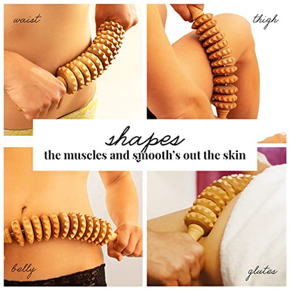 Tuuli Wooden Massage Roller - Maderotherapy Wooden Massage Stick for Removing Fat Dimples, Relaxing Muscles, Self-Care - Wood Roller Massager for Body, Back, Legs, Thighs, Waist - Natural Beechwood