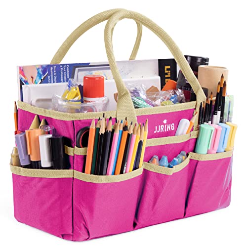 JJRING 600D Nylon Craft & Art Organizer Tote Bag With Pockets, Rose Red | Art Caddy Storage Bag For Art, Craft, Sewing, Medical, & Office Supplies - color: Rose red, size: Small