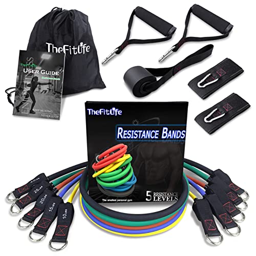 TheFitLife Resistance Bands Set with Handles, Door Anchor and Ankle Straps | Workout Bands for Muscle Strength Training, Home Gym Fitness, Full Body Exercise for Men, Women, Pilate, and Physical Therapy