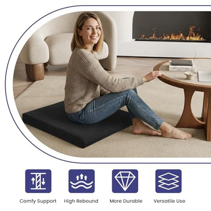 Meditation Cushion, Meditation Mat with Knee Support, Black - color: Black, size: 24X24X2 Inch