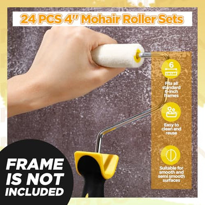 Leumoi 24 Pcs 4 Inch Mohair Paint Roller Covers 3/16" mini Shedding Resistant Small Painting Rollers Fits All Flat Surface Kitchen Cabinets, Doors, Tables, Works with All Paints and Stain (White) - color: White