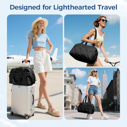 Women's Duffle Gym Bag, Carry-On Shoe Compartment for Weekender Overnight - color: Black, size: Medium