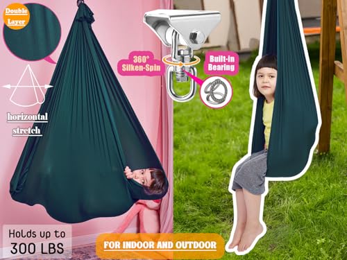Sensory Swing for Kids with 360° Swivel Hook, Saggy-Resistant Double-Layer Fabric Indoor/Outdoor Cocoon Therapy Swing for Autism, Yoga & Play