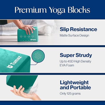 Tumaz Non-Slip Yoga Blocks，High-Density EVA Foam 2 Pack for Yoga & Pilates | High-Density Support | Lightweight | EVA Foam | Non-Slip Stability | Free Yoga E-Book - color: green-2ps