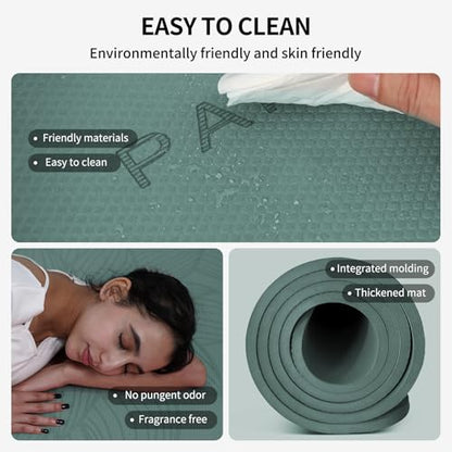 PAIDU Large Yoga Mat 72"x36"x10mm Non-Slip Exercise Mat for Home Gym Studio - color: Deepgreen