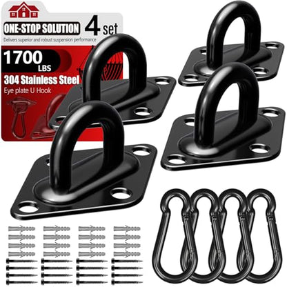 sprookber 304 Stainless Steel Pad Eye Snap Hook,M10 Ceiling Hook 1700Lb,8Pc | Hanging Kit with Screws for Hammock Chair Swing, Yoga Gym Equipment, Sun Shade Sail, Plant Hangers & Marine Boat Hardware - size: 4 Inch, style: Black Rhombus